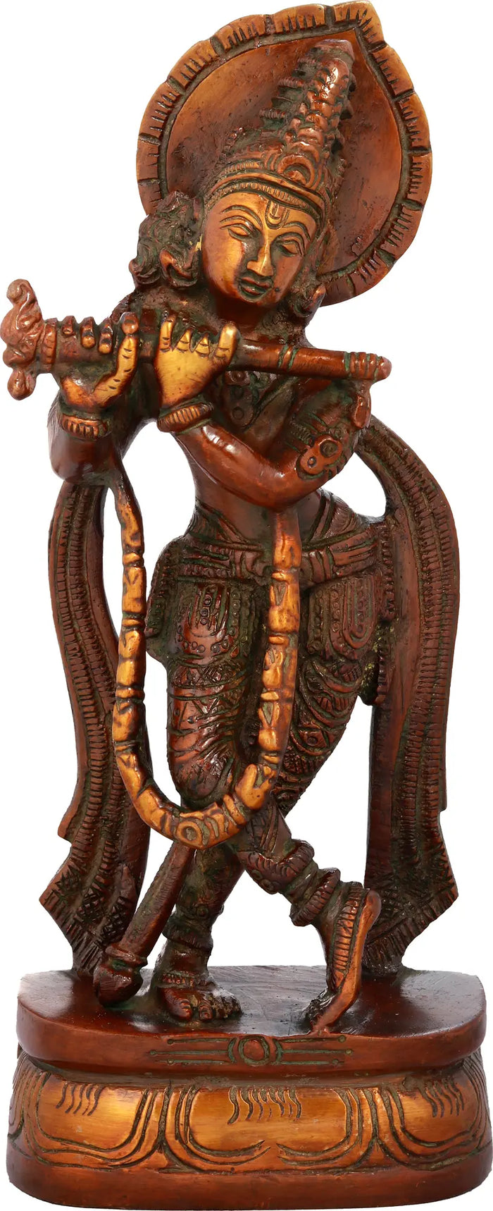 8" Lord Krishna Playing Flute Handmade Brass Statue