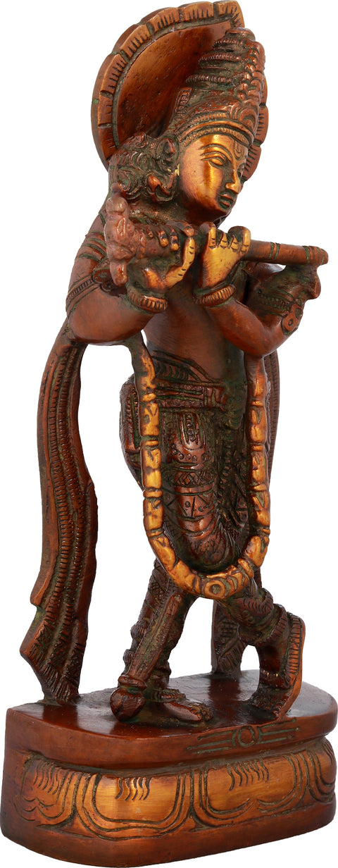 8" Lord Krishna Playing on Flute In Brass | Handmade | Made In India