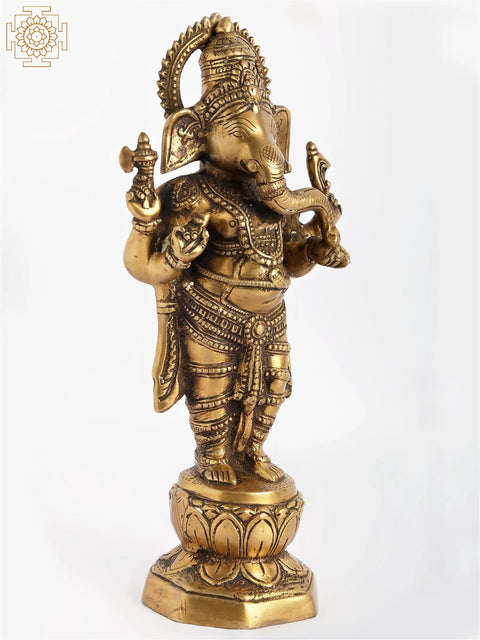 14" Chaturbhuja Standing Ganesha In Brass | Handmade | Made In India