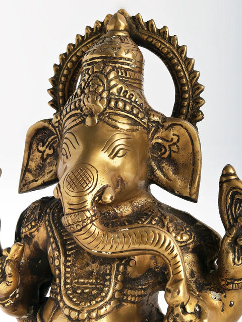 14" Chaturbhuja Standing Ganesha In Brass | Handmade | Made In India