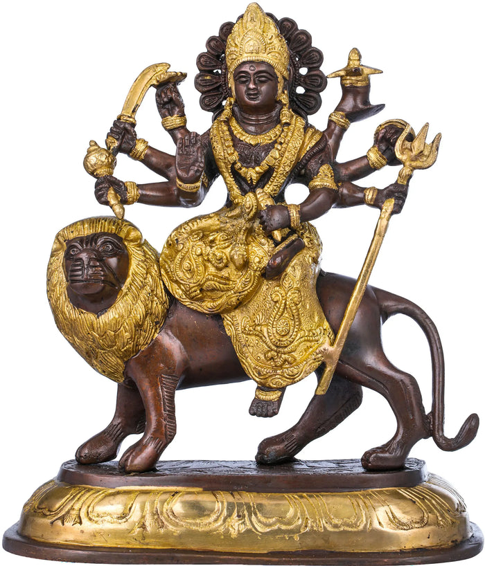 11" Ashtabhuja Durga Brass Statue Handmade Home Decor