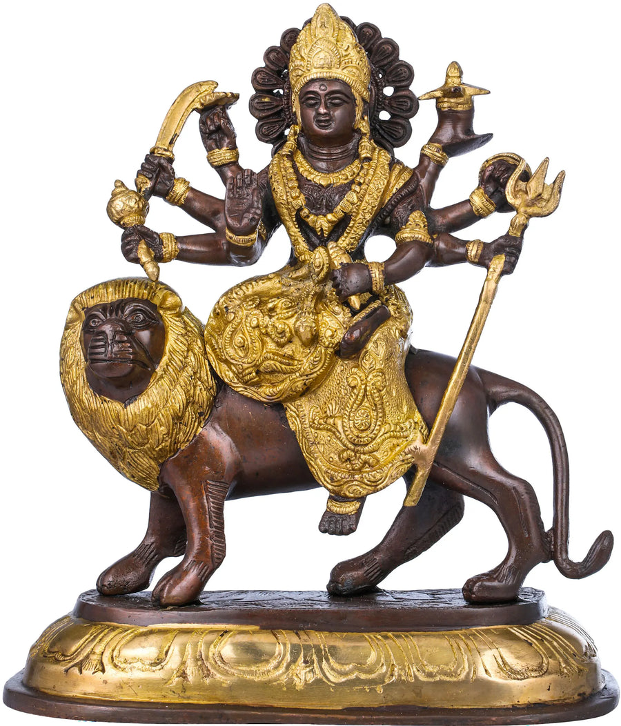 11" Ashtabhuja Durga Brass Statue Handmade Home Decor