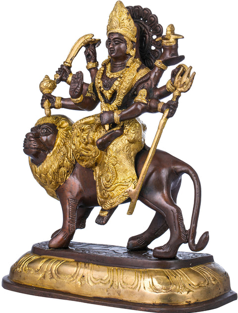 11" Ashtabhuja-Dhari Durga Wearing a Decorated Sari In Brass | Handmade | Made In India