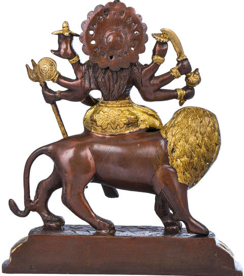 11" Ashtabhuja-Dhari Durga Wearing a Decorated Sari In Brass | Handmade | Made In India