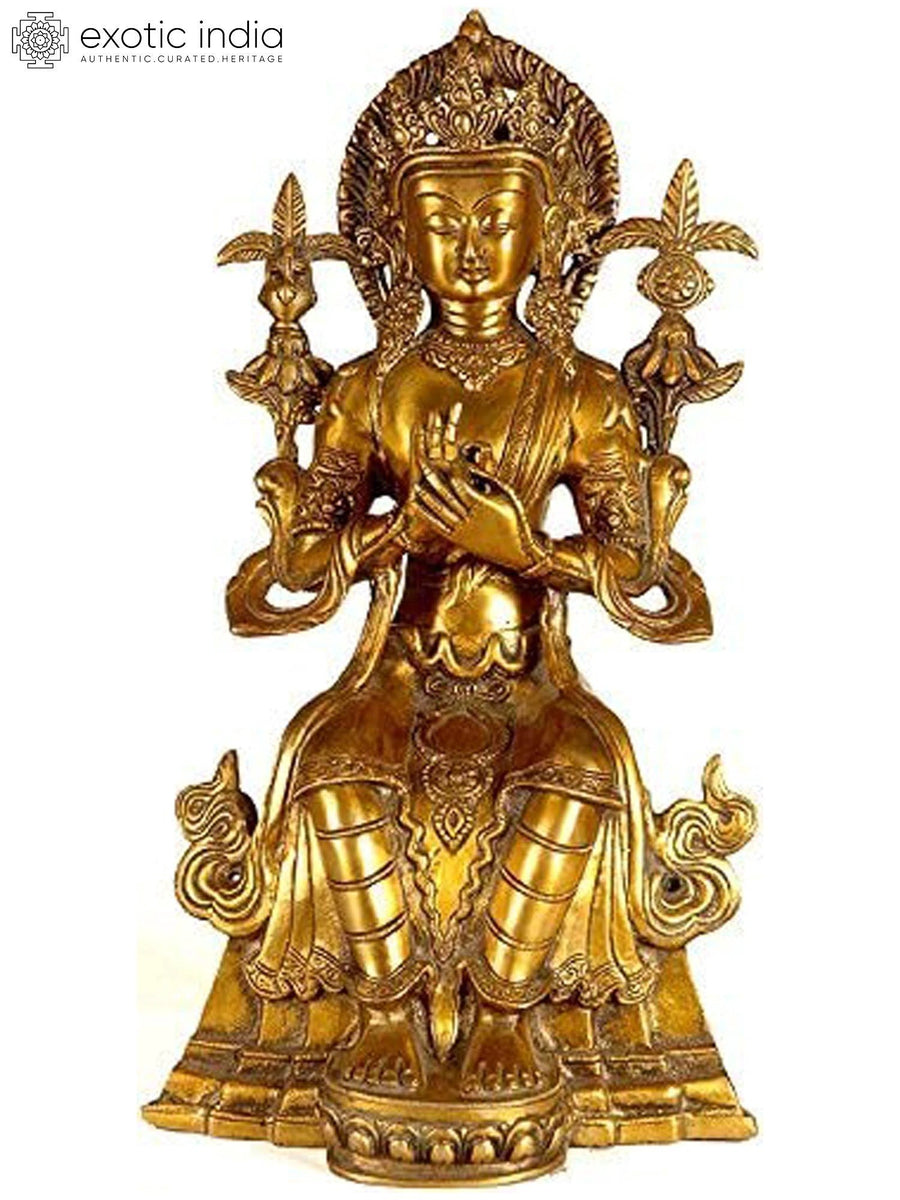 14" Maitreya Buddha Brass Statue - Tibetan Buddhist Deity Handmade