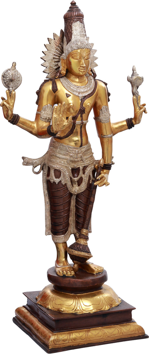 30" Lord Vishnu Brass Sculpture | Handmade Home Temple Idol