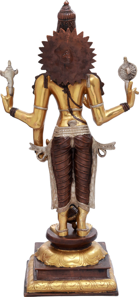 30" Lord Vishnu Brass Sculpture | Handmade Home Temple Idol