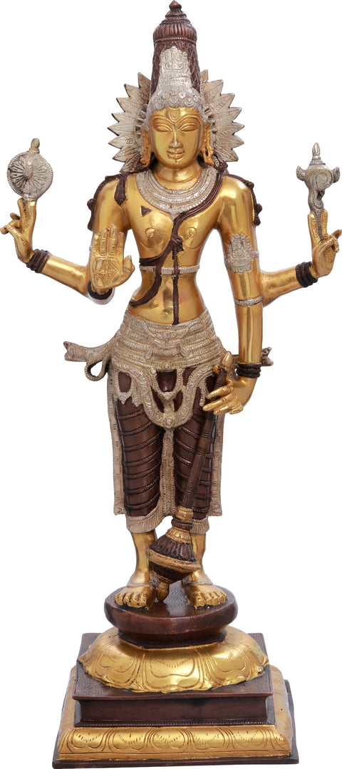 30" Lord Vishnu Brass Sculpture | Handmade Home Temple Idol