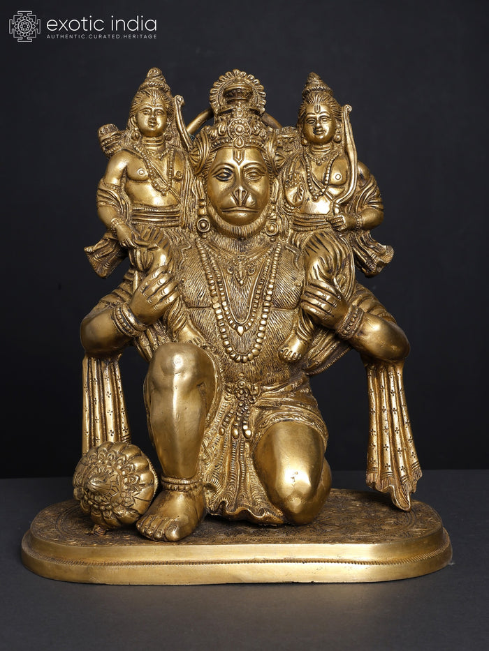 12" Hanumanji Carrying Rama and Lakshman Brass Statue Handmade