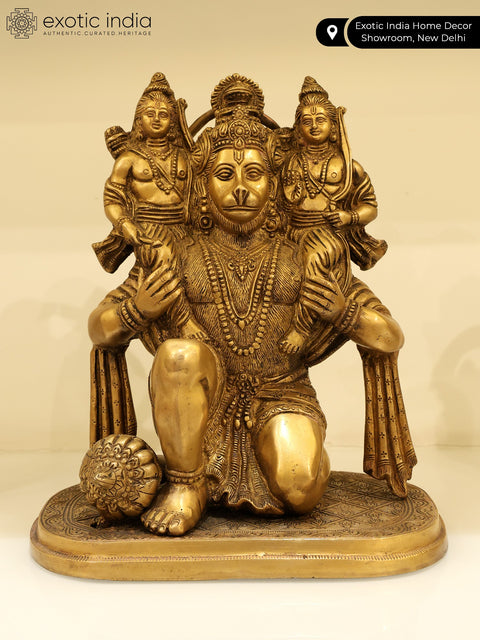 12" Hanumanji Carrying Shri Rama and Lakshman on His Shoulders (An Episode from The Ramayana) In Brass | Handmade | Made In India