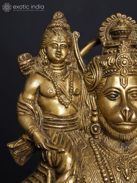12" Hanumanji Carrying Shri Rama and Lakshman on His Shoulders (An Episode from The Ramayana) In Brass | Handmade | Made In India