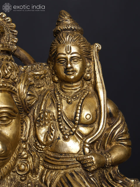 12" Hanumanji Carrying Shri Rama and Lakshman on His Shoulders (An Episode from The Ramayana) In Brass | Handmade | Made In India