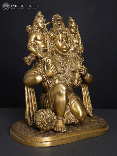12" Hanumanji Carrying Shri Rama and Lakshman on His Shoulders (An Episode from The Ramayana) In Brass | Handmade | Made In India