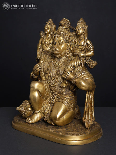 12" Hanumanji Carrying Shri Rama and Lakshman on His Shoulders (An Episode from The Ramayana) In Brass | Handmade | Made In India