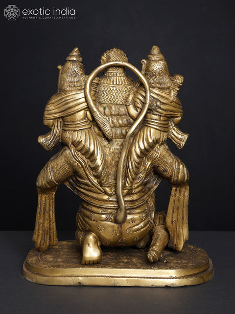 12" Hanumanji Carrying Shri Rama and Lakshman on His Shoulders (An Episode from The Ramayana) In Brass | Handmade | Made In India