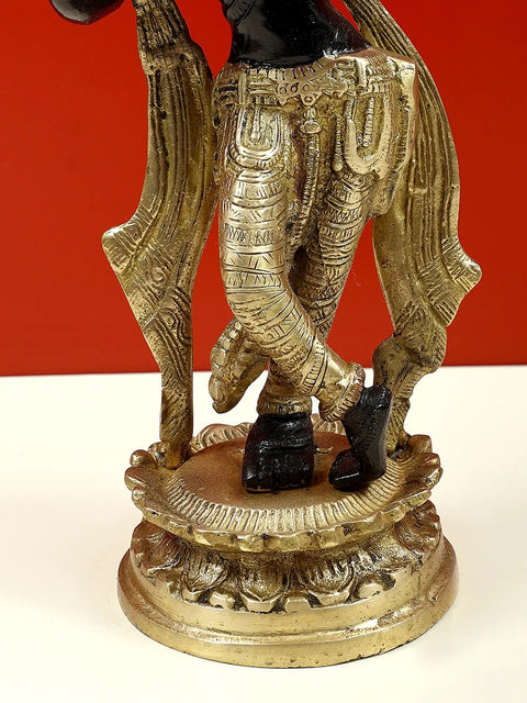11" Lord Krishna Playing Flute In Brass