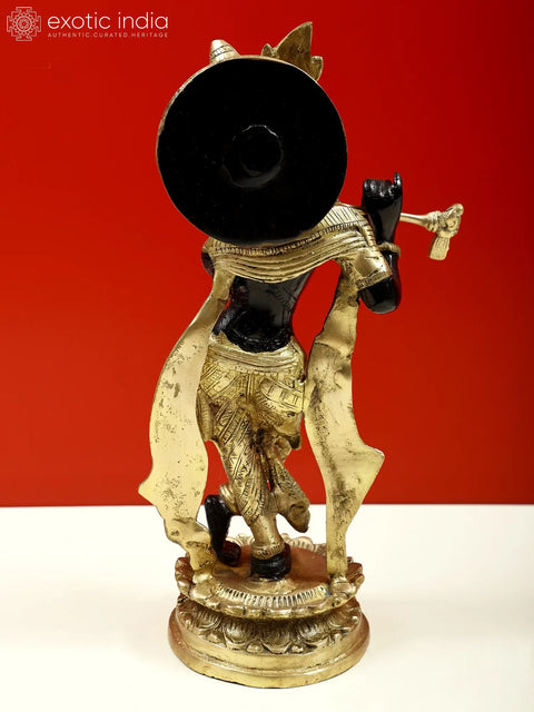 11" Lord Krishna Playing Flute In Brass