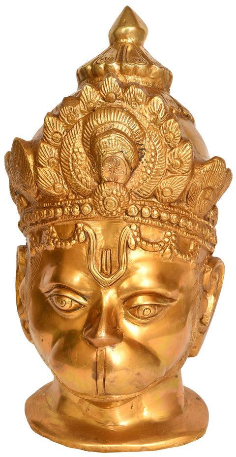 11" Lord Hanuman Head Brass Idol | Handmade Indian Crafted Statue