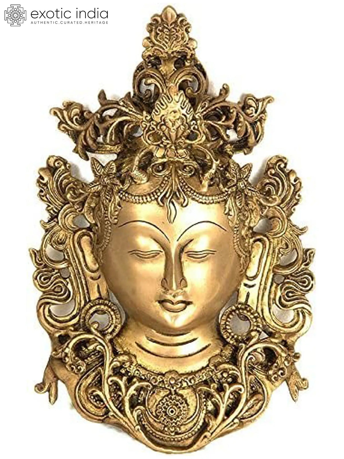11" Tibetan Buddhist Goddess Tara Wall Hanging Mask in Brass | Handmade | Made in India