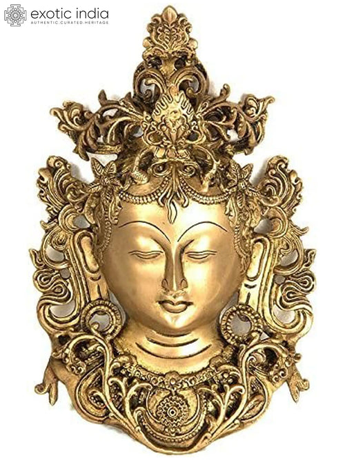 11" Tibetan Buddhist Goddess Tara Brass Wall Hanging Mask