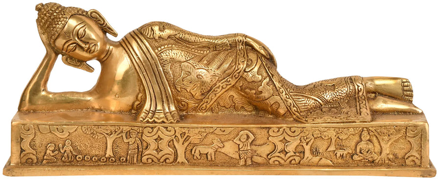 12" Handmade Brass Relaxing Buddha Idol for Home Decor