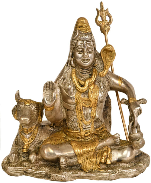 6" Handmade Lord Shiva and Nandi Brass Statue