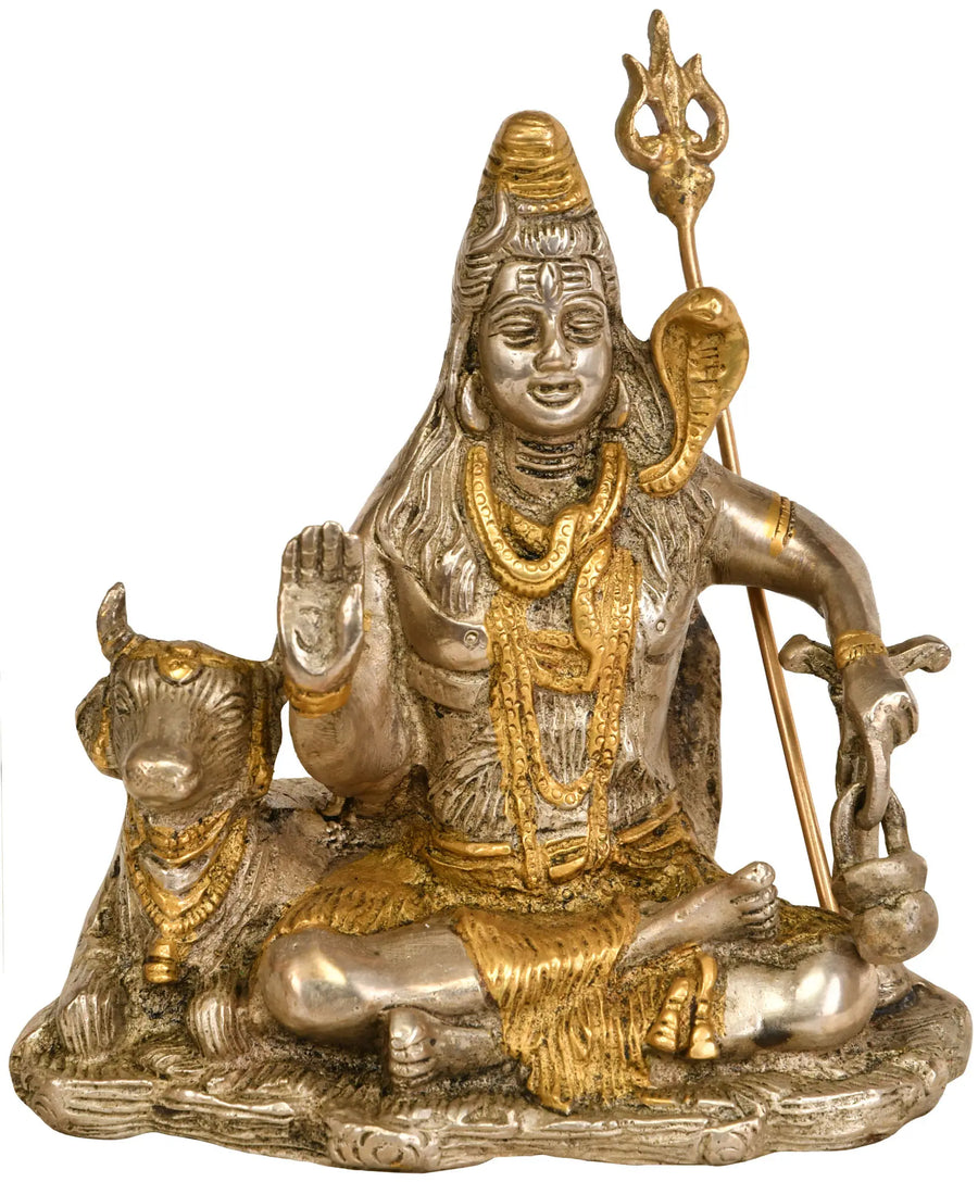 6" Handmade Lord Shiva and Nandi Brass Statue