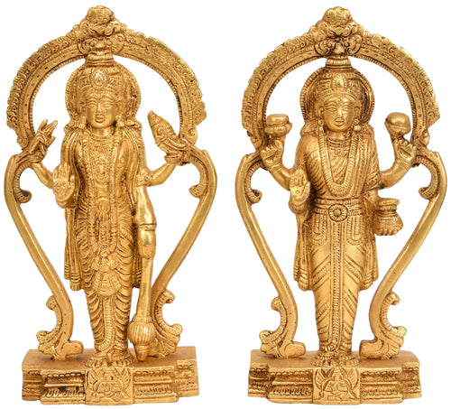 6" Lord Vishnu and Goddess Lakshmi Handmade Brass Statue