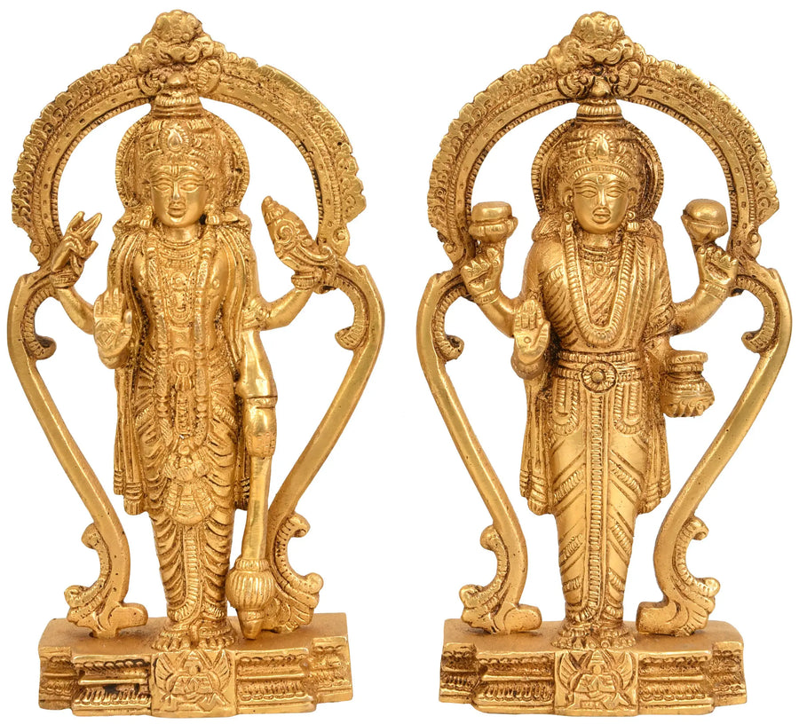 6" Lord Vishnu and Goddess Lakshmi Handmade Brass Statue
