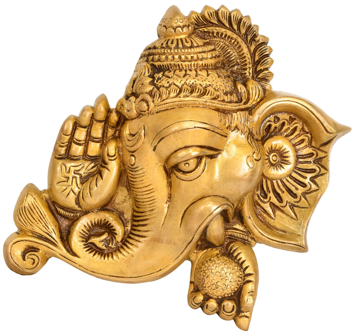 8" Handmade Lord Ganesha Blessing Brass Wall Hanging Mask