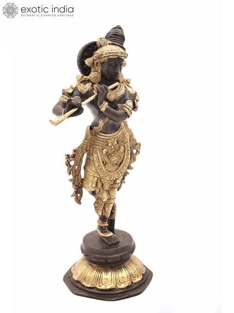 9" Lord Krishna Playing on Flute | Handmade | Brass Statue | Made In India