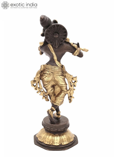 9" Lord Krishna Playing on Flute | Handmade | Brass Statue | Made In India