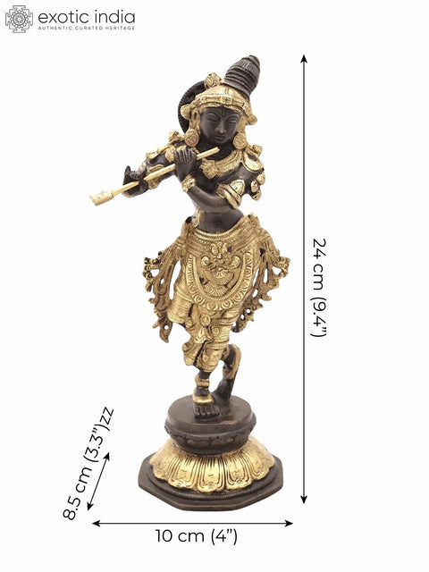 9" Lord Krishna Playing on Flute | Handmade | Brass Statue | Made In India