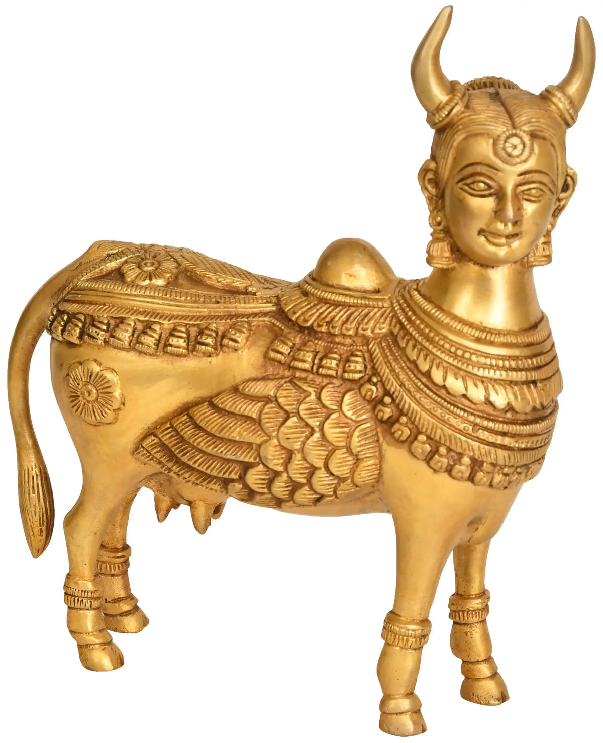 8" Divine Cow Kamadhenu Brass Sculpture | Handmade Statues | Made in India