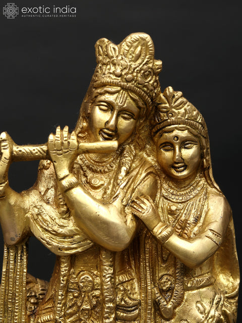 9" Radha Krishna with Cow in Brass | Handmade | Made in India