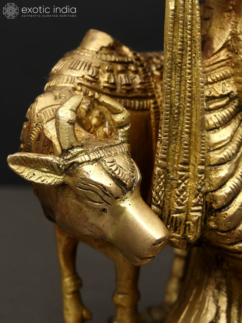 9" Radha Krishna with Cow in Brass | Handmade | Made in India