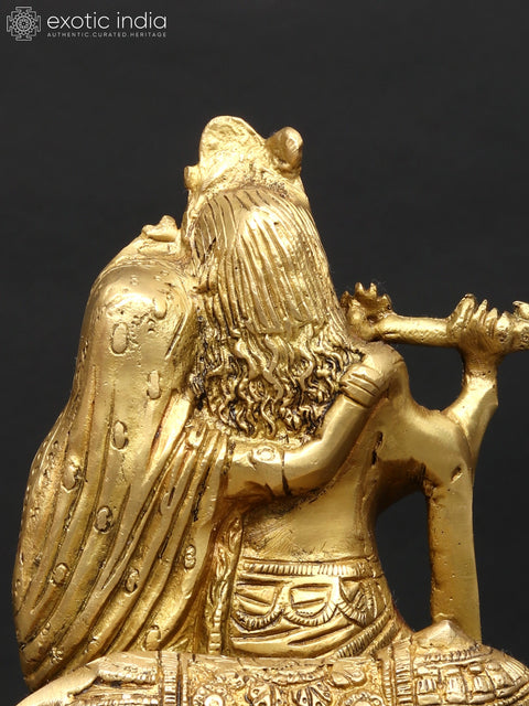 9" Radha Krishna with Cow in Brass | Handmade | Made in India