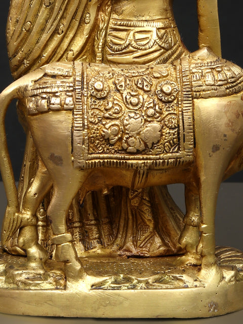 9" Radha Krishna with Cow in Brass | Handmade | Made in India