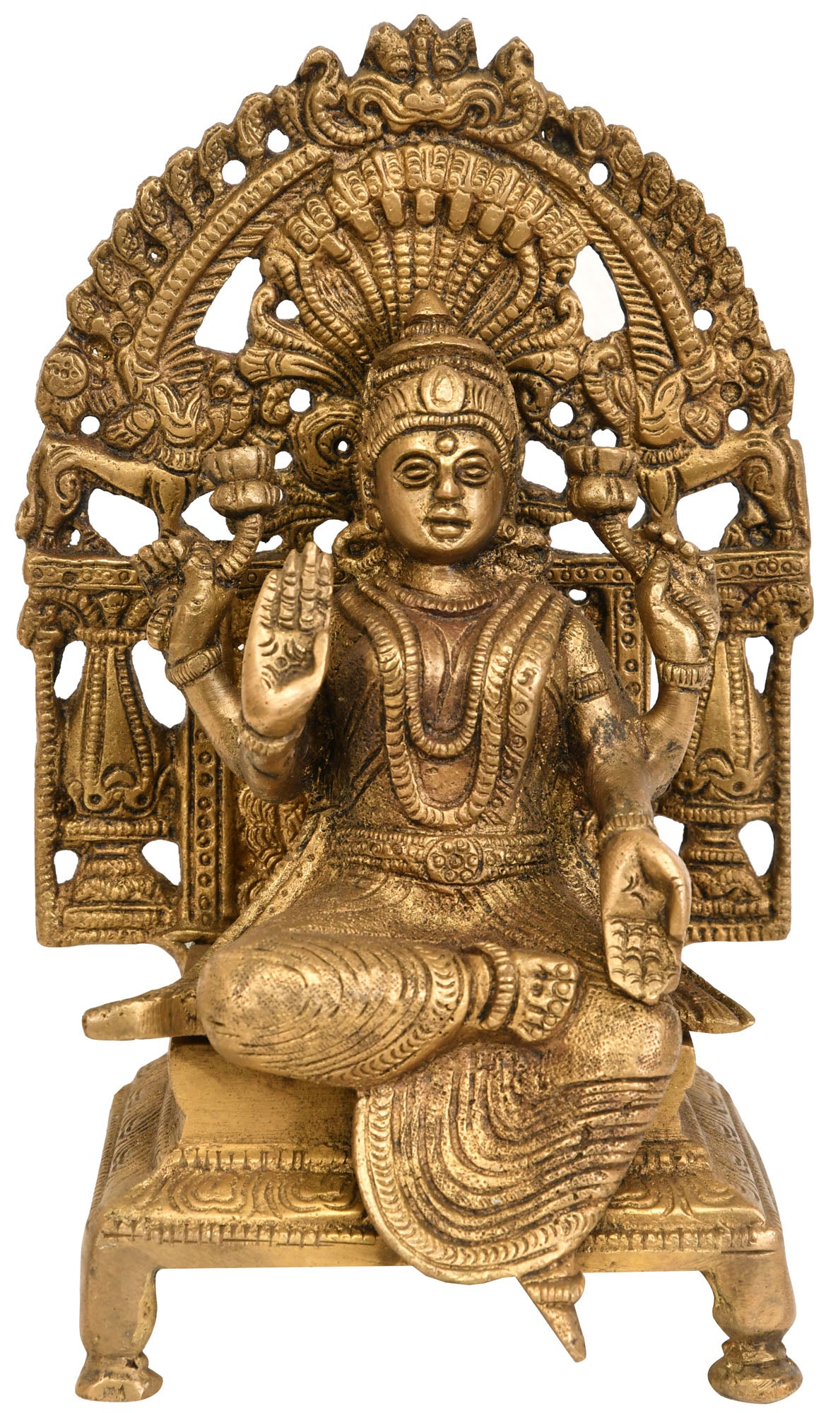 7" Goddess Lakshmi Seated on Throne In Brass | Handmade | Made In India