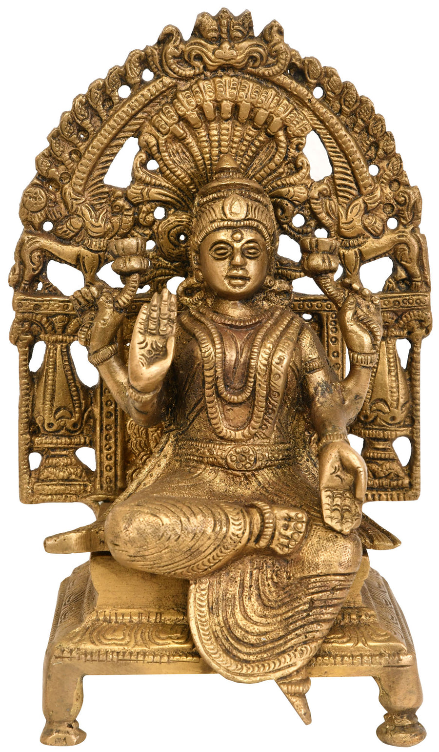 7" Goddess Lakshmi Seated on Throne Brass Statue Handmade