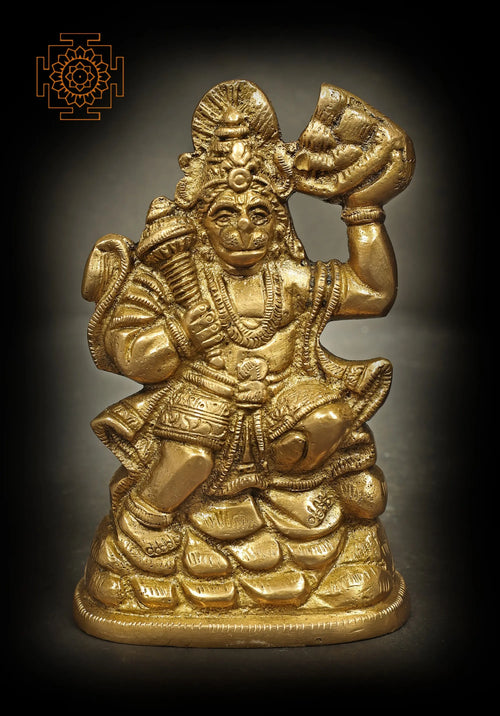 5" Lord Hanuman Handmade Brass Sculpture
