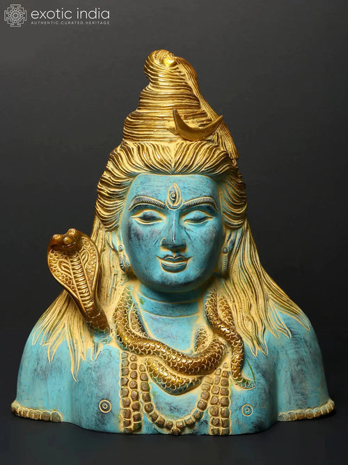 11" Lord Shiva Brass Bust Statue Handmade