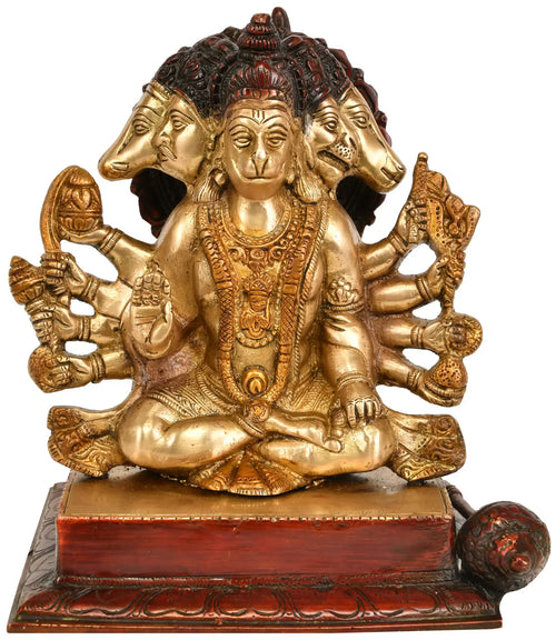 7" Five-Headed Hanuman Handmade Brass Idol