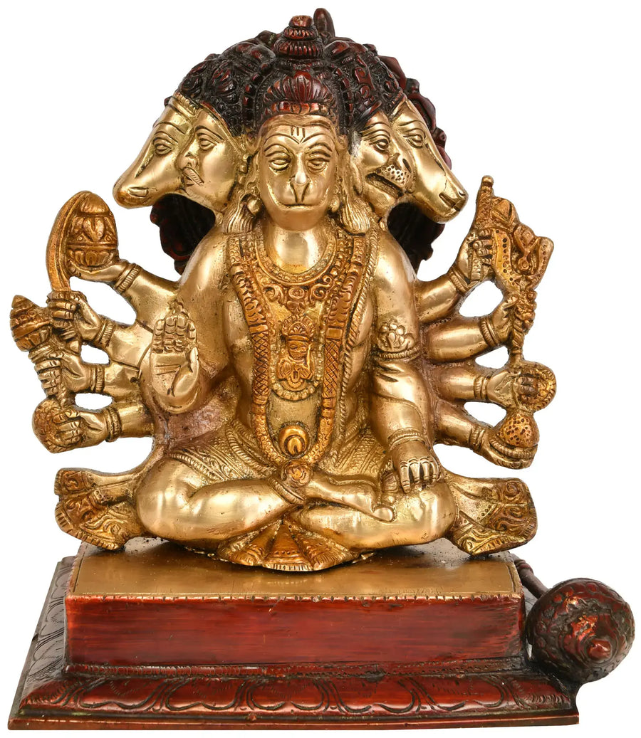 7" Five-Headed Hanuman Handmade Brass Idol