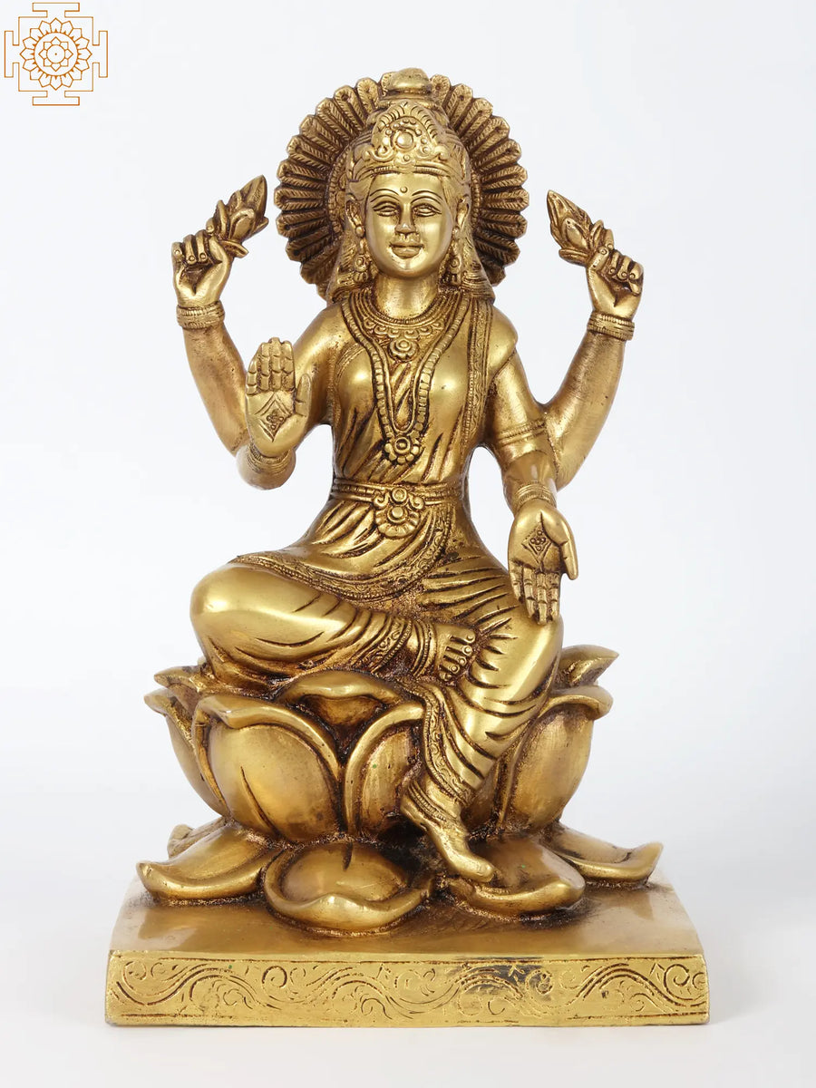 10" Kamalasana Goddess Lakshmi Brass Statue for Pooja