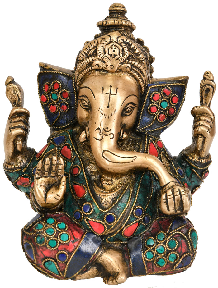 5" Lord Ganesha Handmade Brass Idol for Pooja