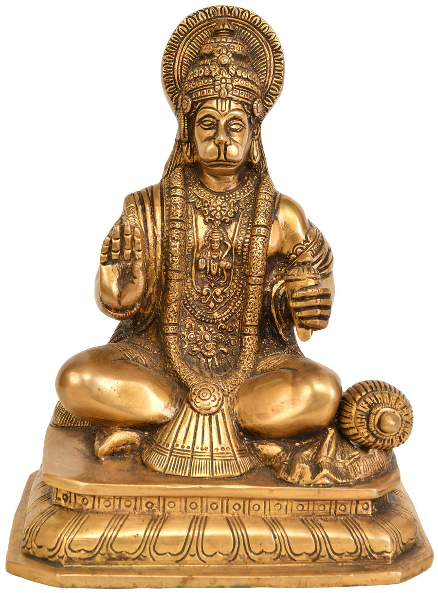 8" Handmade Brass Lord Hanuman Abhaya Blessing Statue
