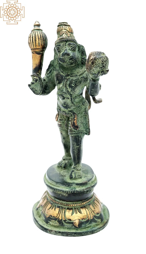 7" Lord Hanuman Brass Idol Carrying Sanjeevani Mountain Handmade