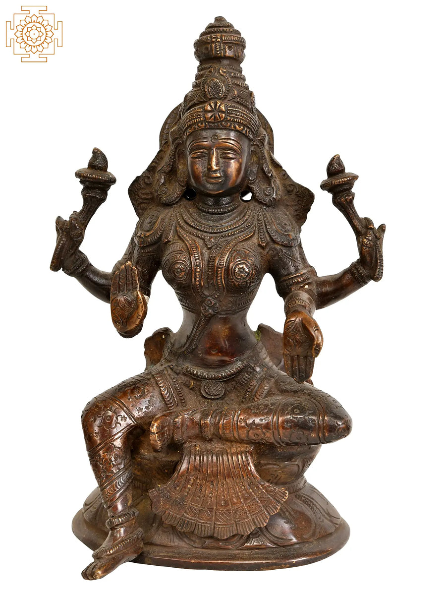 7" Four-Armed Lakshmi Brass Idol in Abhaya Mudra