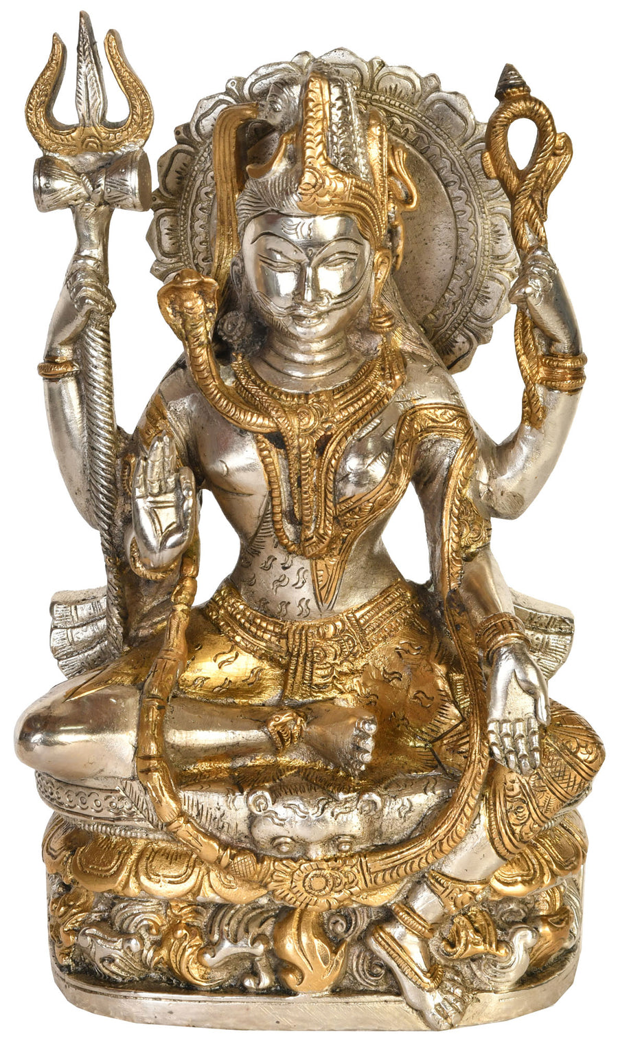 9" Four Armed Ardhanarishvara Brass Statue Handmade